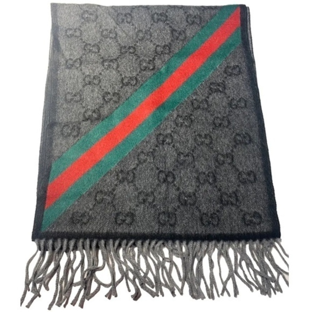 GUCCI long stole wool Anthracite GG Pattern unisex